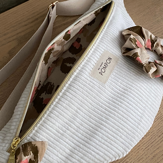 Sac banane femme velours écru léopard