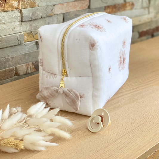 Trousse de toilette pour sac à langer gaze de coton marguerite