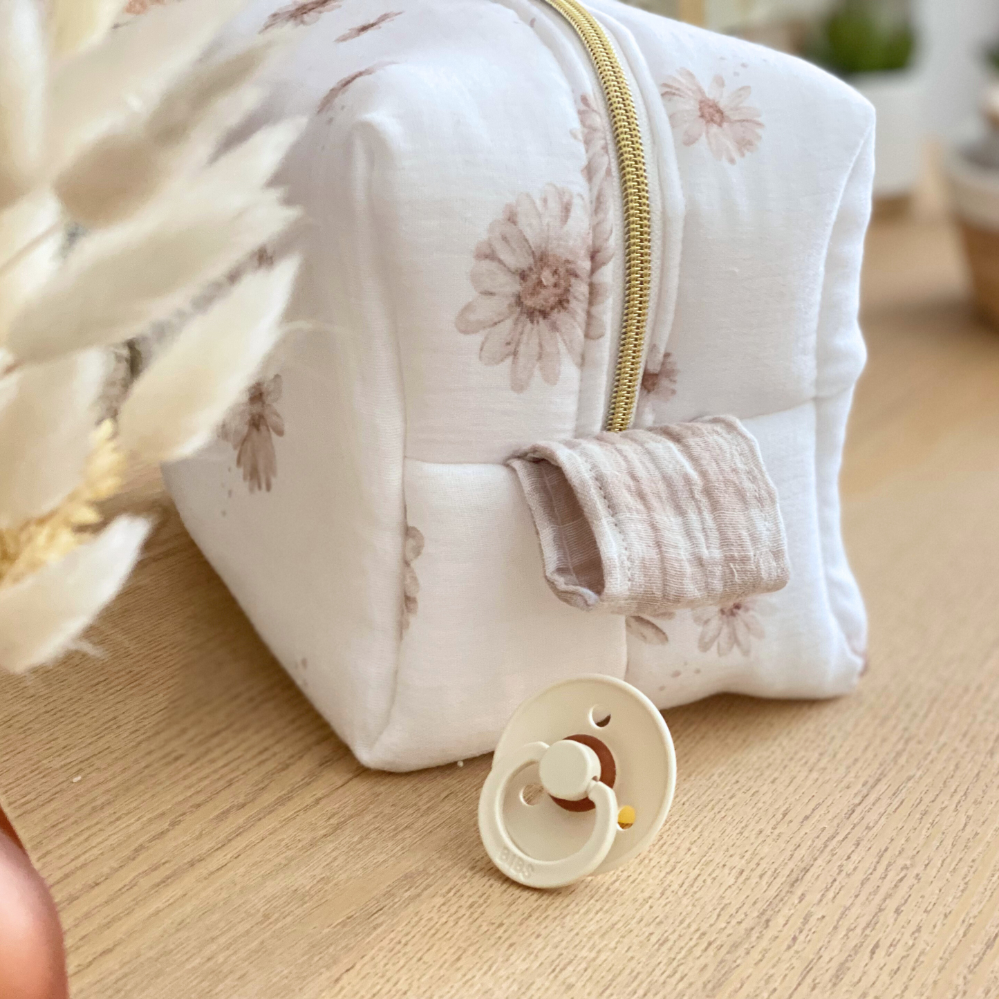 Trousse de toilette pour sac à langer gaze de coton marguerite