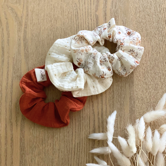 Chouchou pour cheveux écru, tomette à fleurs