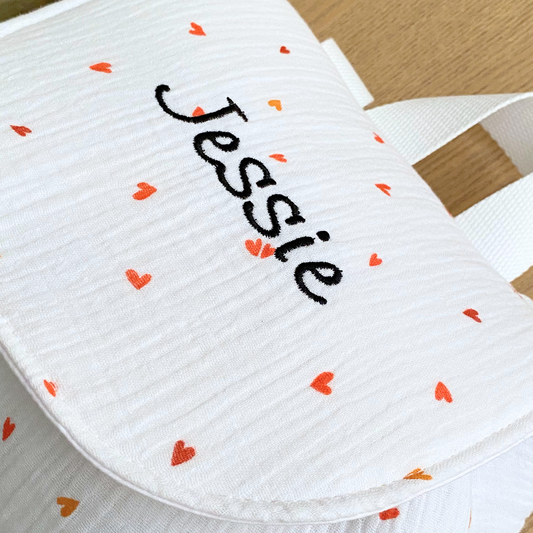 Sac à dos enfant personnalisé en gaze de coton coeurs rouge