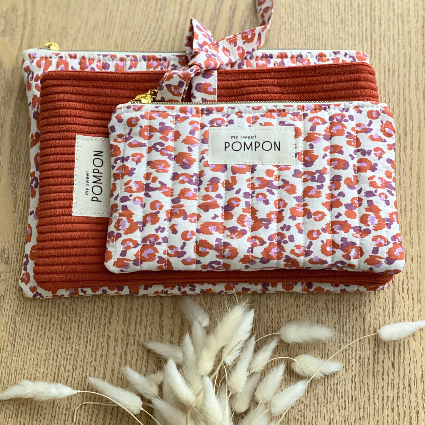 Housse pour livre de poche léopard en velours brique