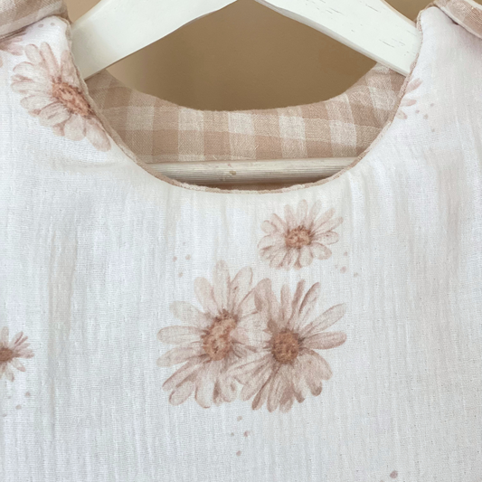 Gigoteuse bébé fille gaze de coton blanche marguerite vichy beige 0/6 mois