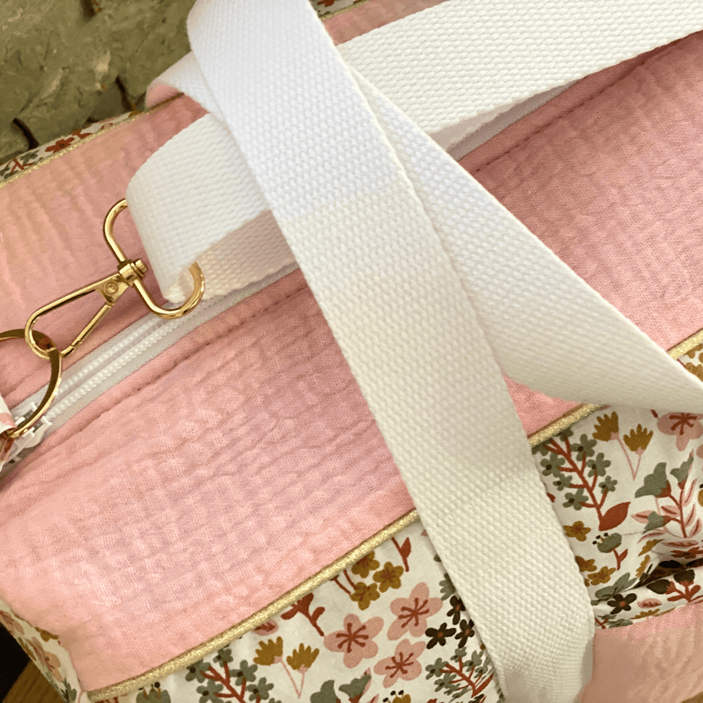 Sac à langer terracotta à fleurs gaze de coton