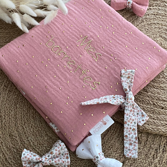 Porte barrettes rose à fleurs-Cadeau petite fille