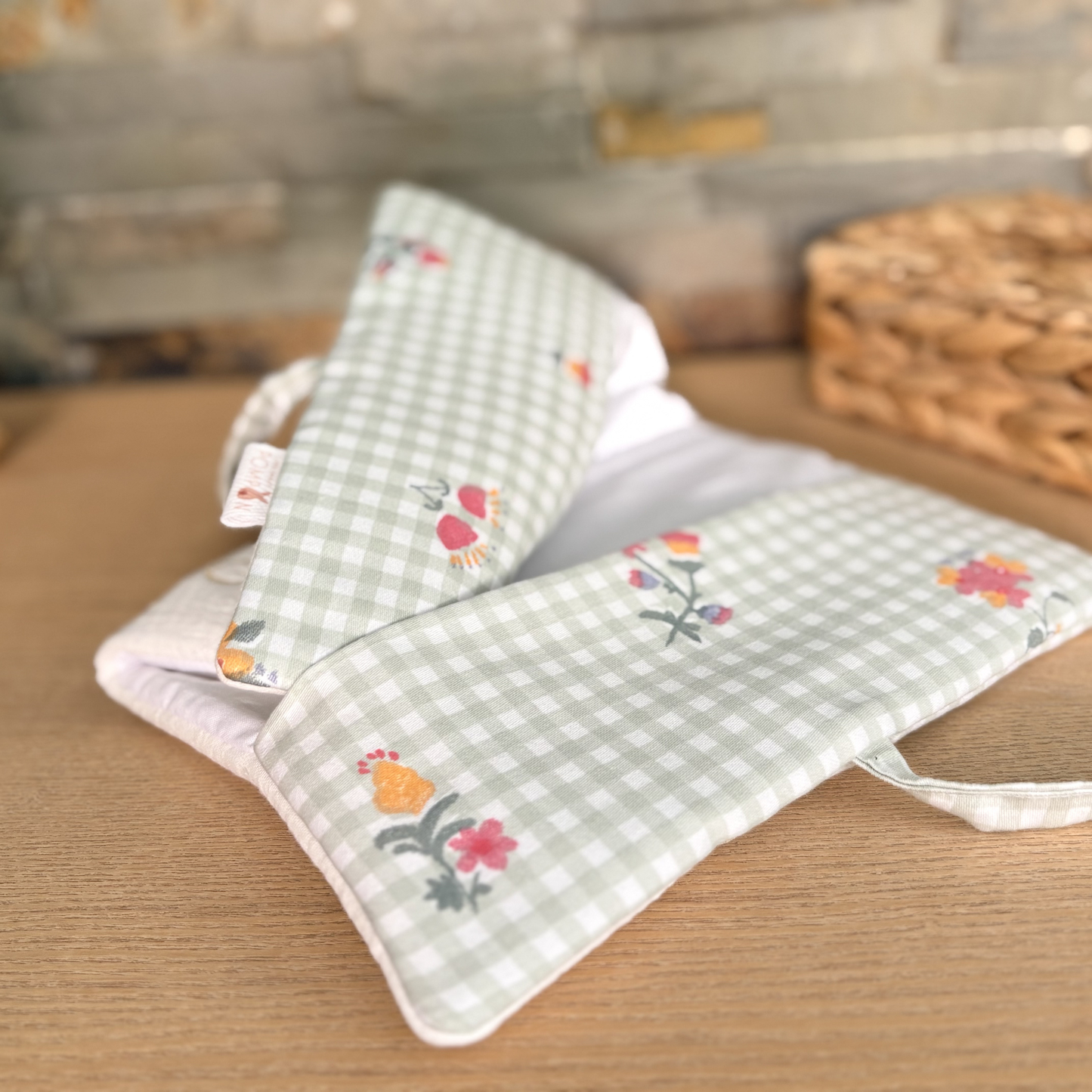 Protège carnet de santé personnalisé vichy vert à fleurs