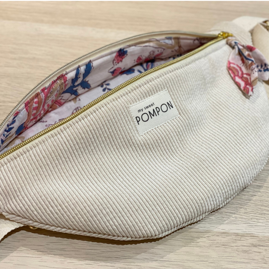 Sac banane femme velours écru