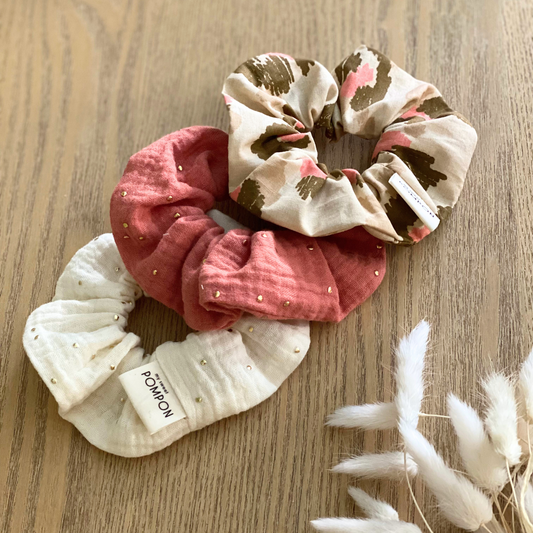 Chouchou pour cheveux terracotta, écru et léopard