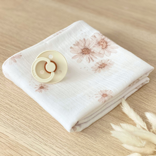 Langes bébé marguerite et vichy beige en gaze de coton