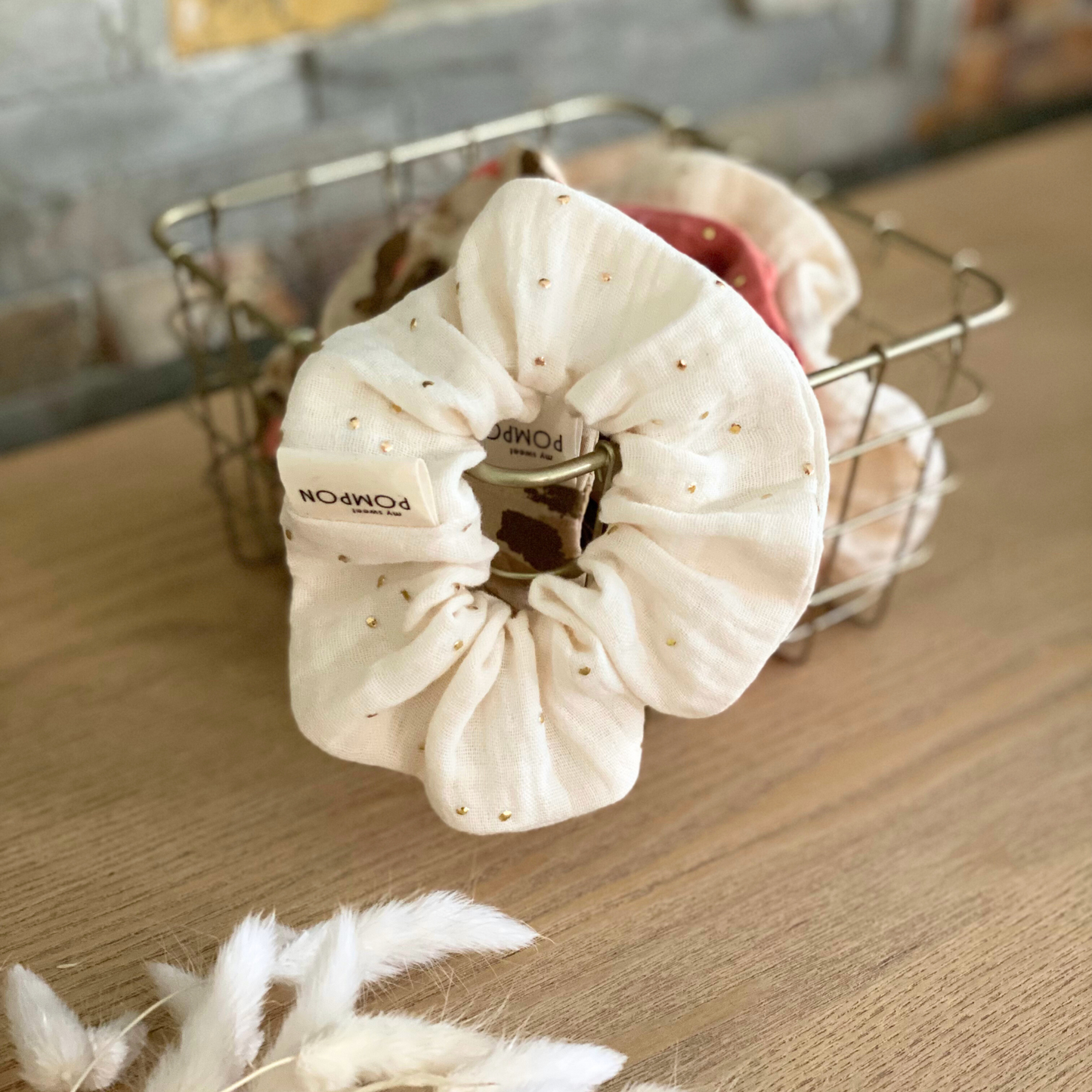 Chouchou pour cheveux terracotta, écru et léopard