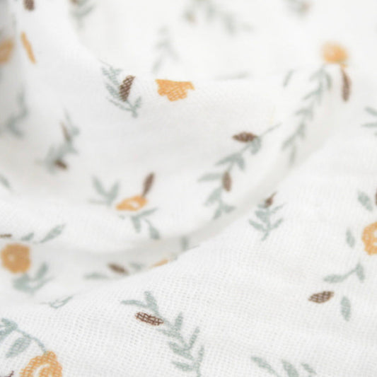 Langes bébé vert de gris, camel fleuri en gaze de coton