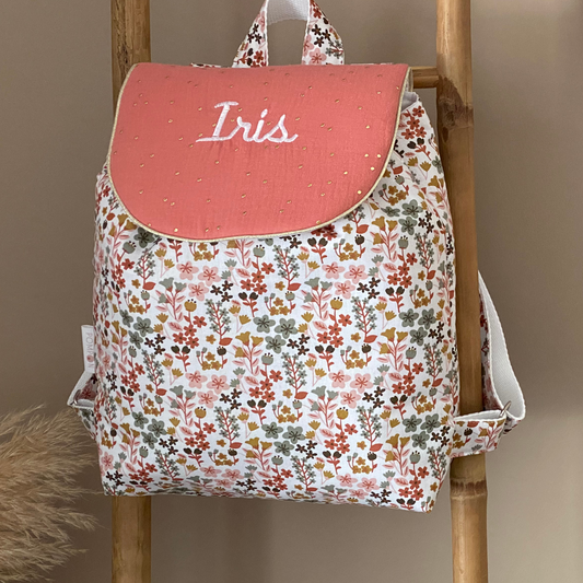 Sac à dos enfant crèche maternelle personnalisé terracotta à fleurs