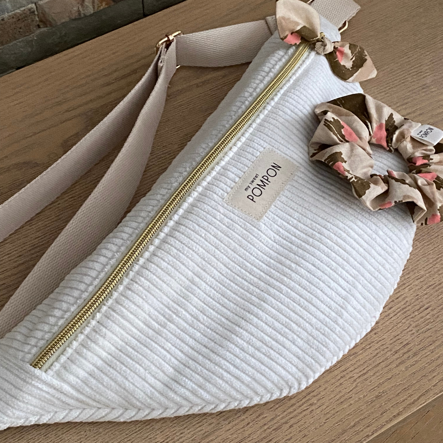 Sac banane femme velours écru léopard
