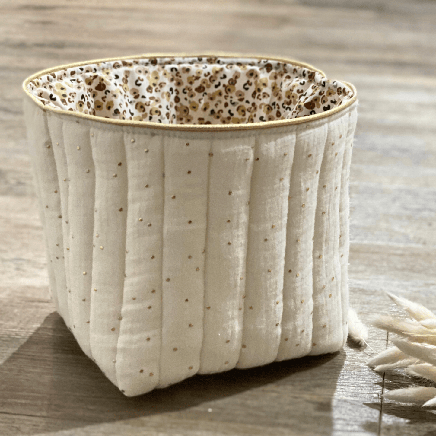 Panier de rangement couches et produits bébé léopard écru