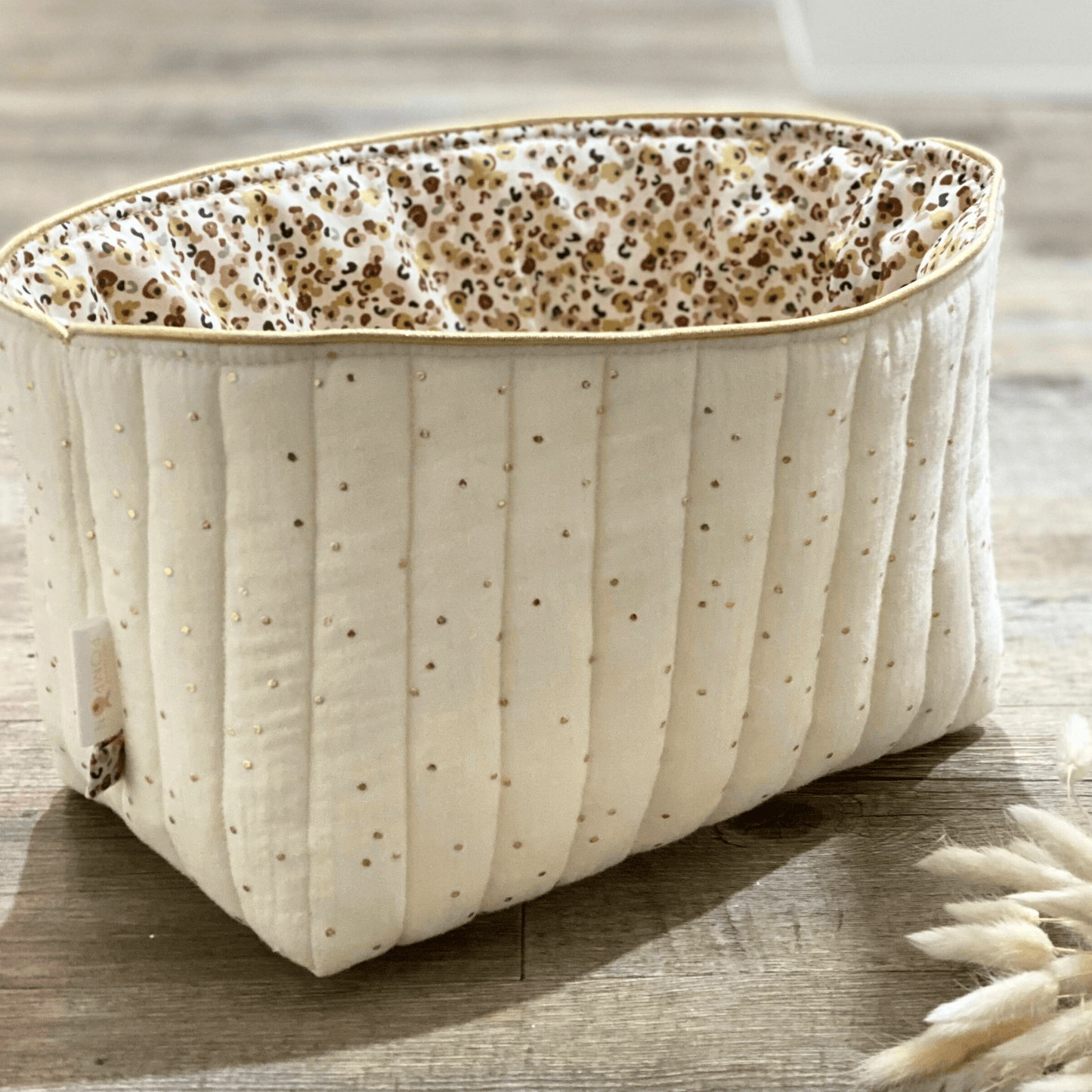 Panier de rangement couches et produits bébé léopard écru