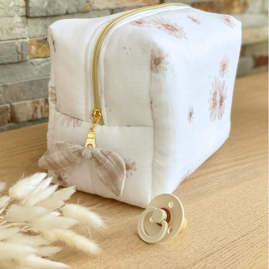 Trousse de toilette pour sac à langer gaze de coton marguerite Collection Maggie