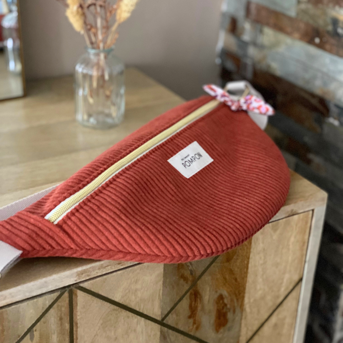 Sac banane femme velours brique léopard