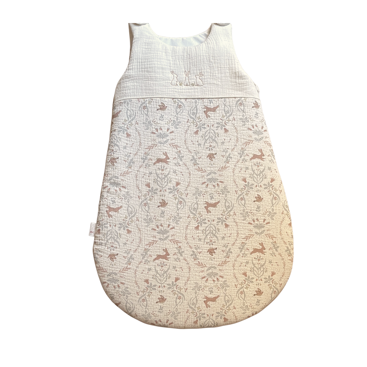 Gigoteuse en gaze de coton écru motifs lapins oiseaux