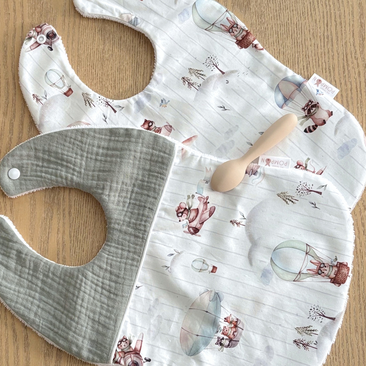 Bavoir bébé en coton animaux aviateurs