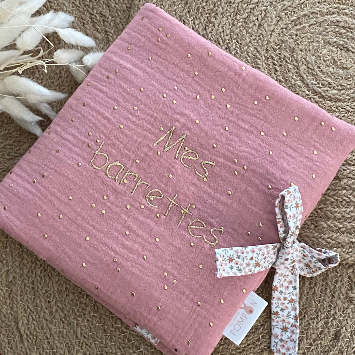 Porte barrettes rose à fleurs-Cadeau petite fille