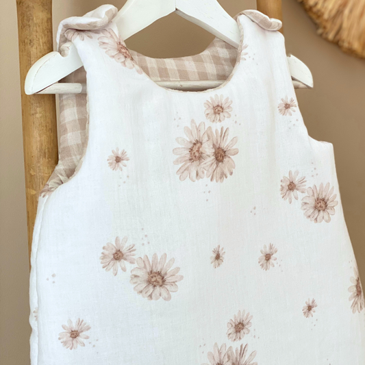 Gigoteuse bébé fille gaze de coton blanche marguerite vichy beige 0/6 mois