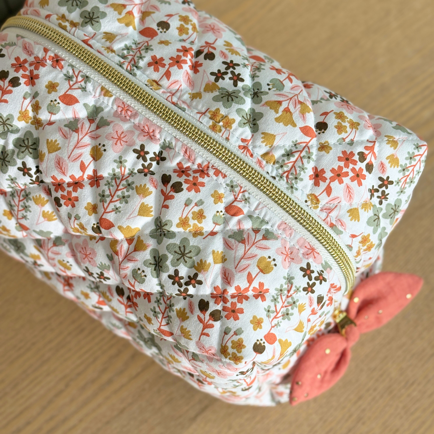 Trousse de toilette bébé matelassée terracotta doré camel