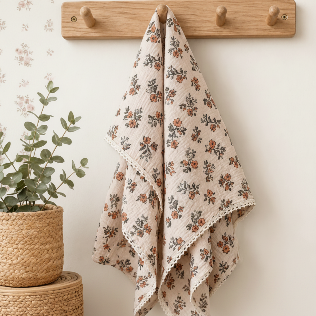 couverture été bebe en gaze de coton à fleurs