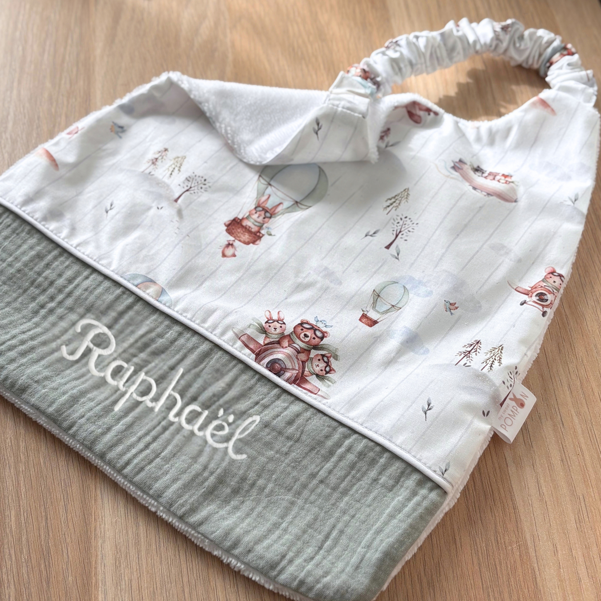 Bavoir serviette cantine à élastique personnalisable animaux