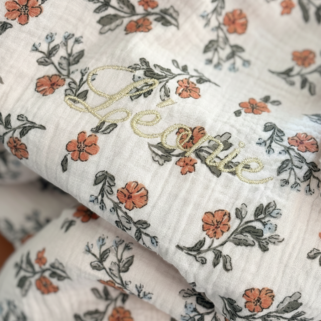 Couverture légère été bébé en gaze de coton à fleurs Léonie