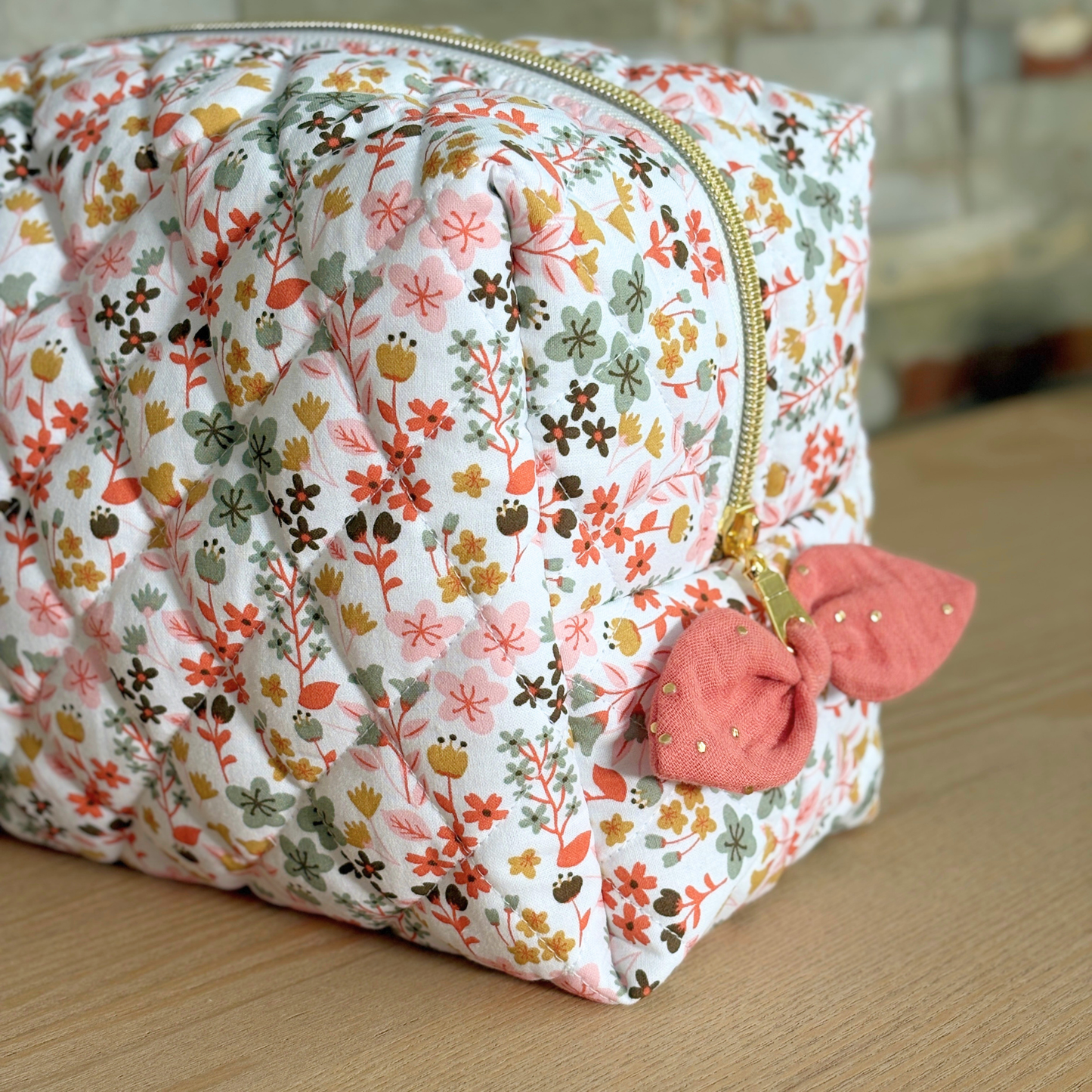 Trousse de toilette bébé matelassée terracotta doré camel