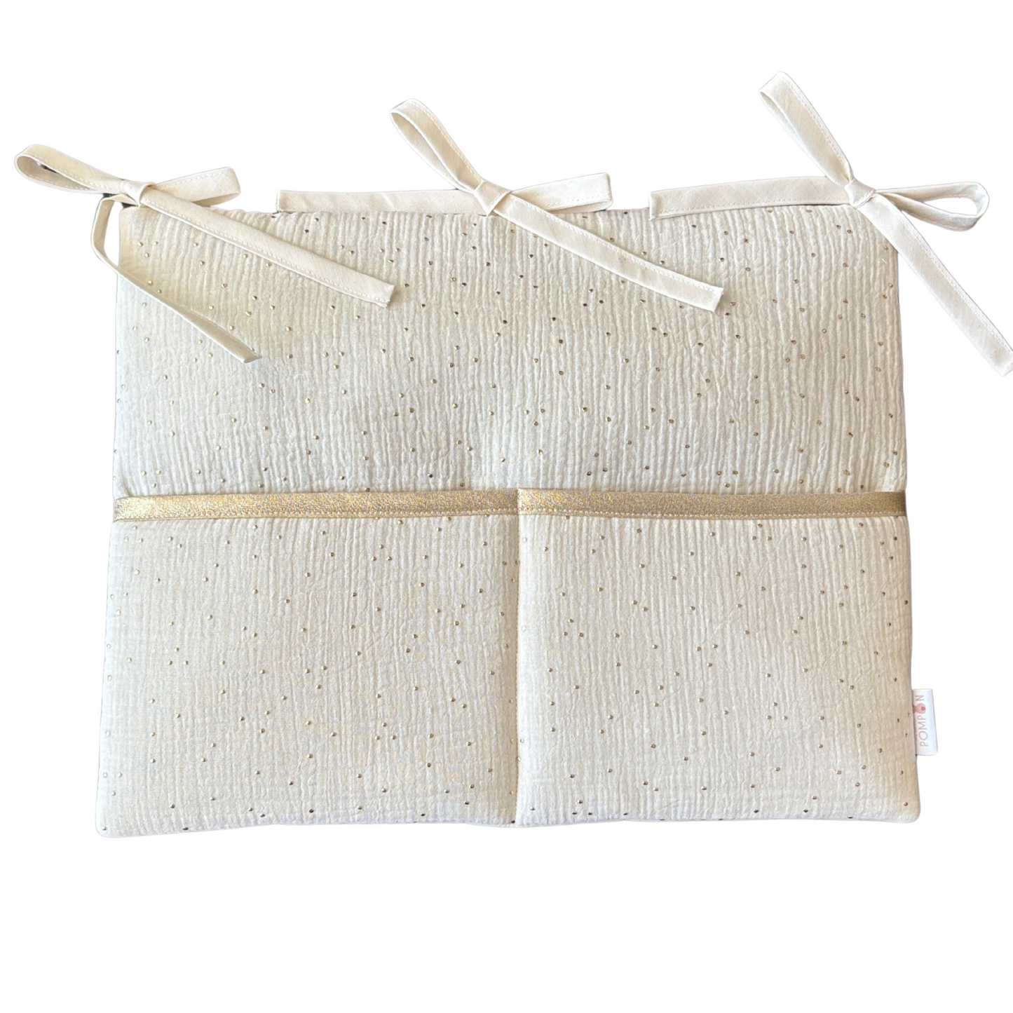NOUVEAU Range doudou/Organisateur de lit bébé écru à pois dorés-Couleur au choix