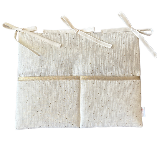 NOUVEAU Range doudou/Organisateur de lit bébé écru à pois dorés-Couleur au choix