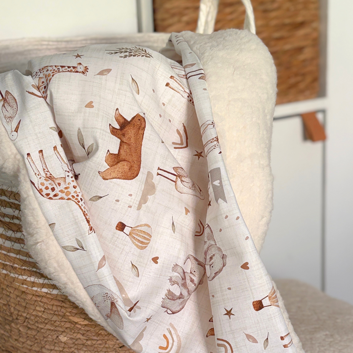 Couverture bébé animaux de la savane safari moumoute sherpa