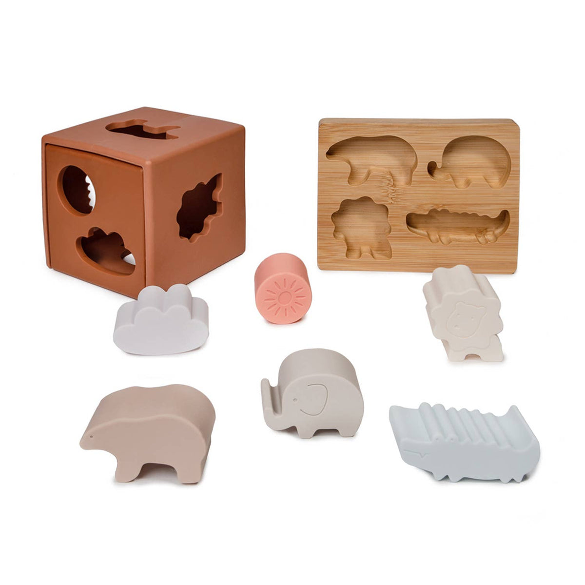 Cube activité pour enfant en silicone et bois