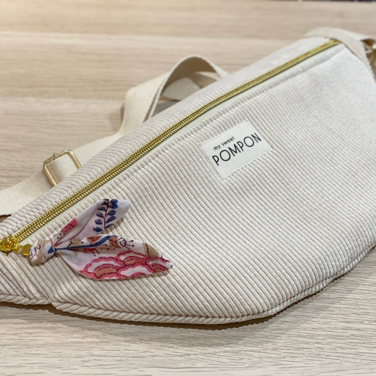 Sac banane femme velours écru