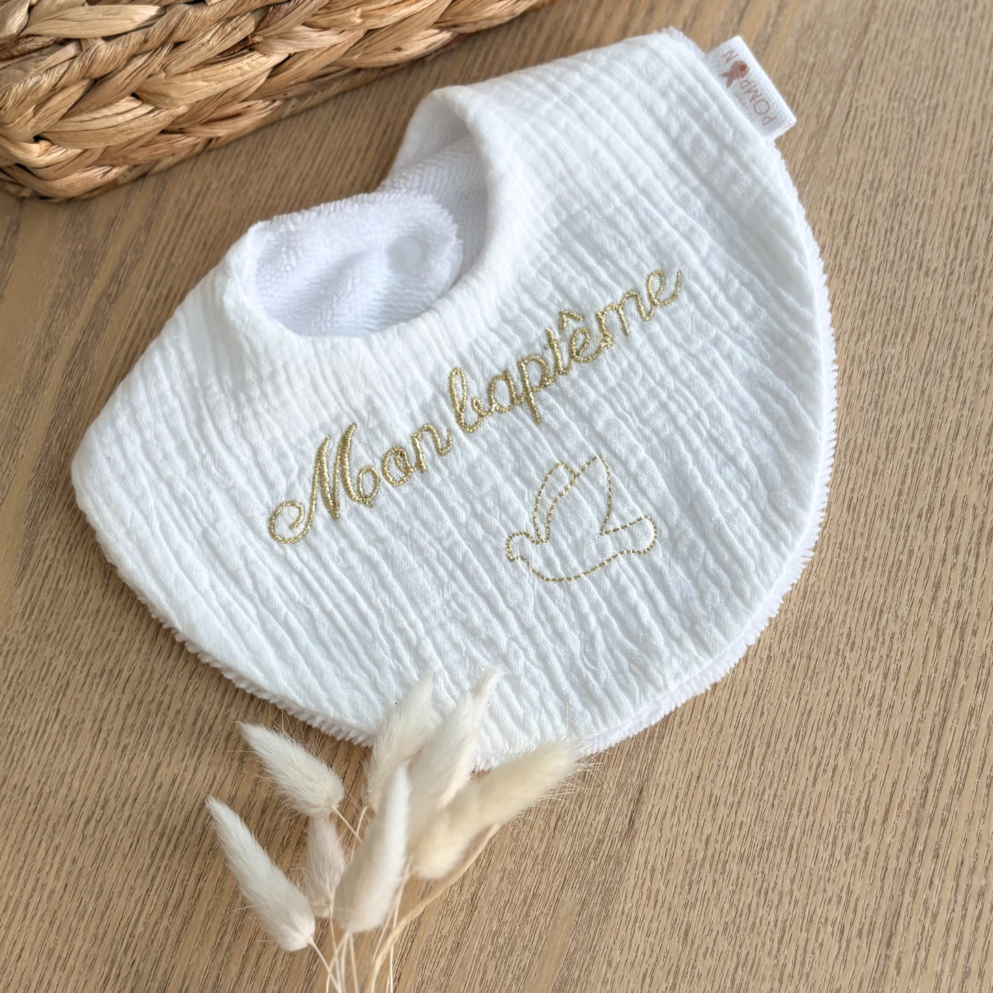 Bavoir baptême en gaze de coton