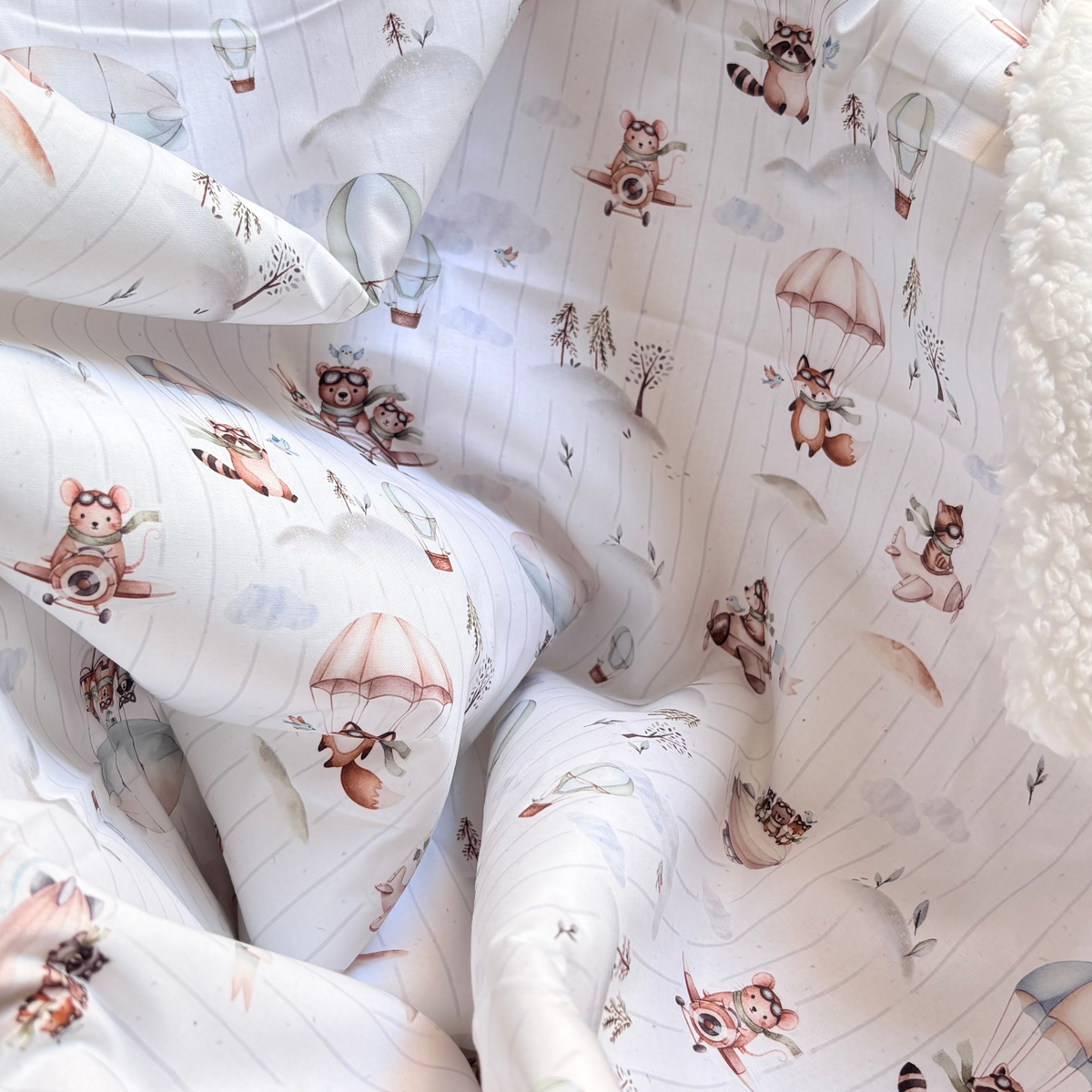 Couverture bébé animaux ours renard lapin aviateur et sherpa blanche personnalisable