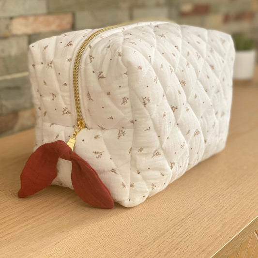 Trousse de toilette pour sac à langer double gaze blanche à fleurs Collection Ambre