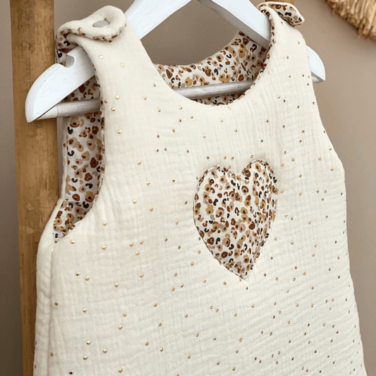 Gigoteuse bébé fille gaze de coton écru à pois dorés