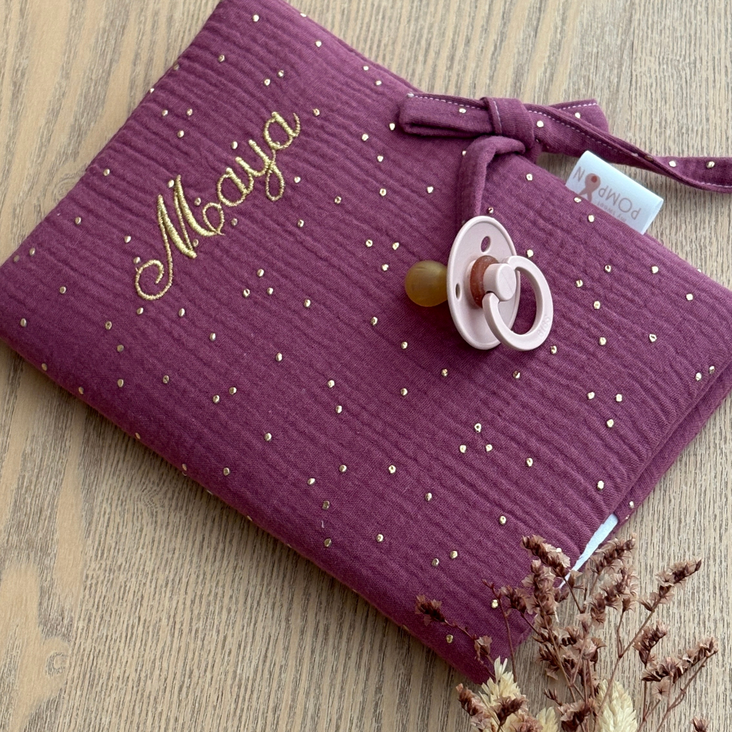 Protège carnet de santé personnalisé en gaze de coton -Couleur au choix