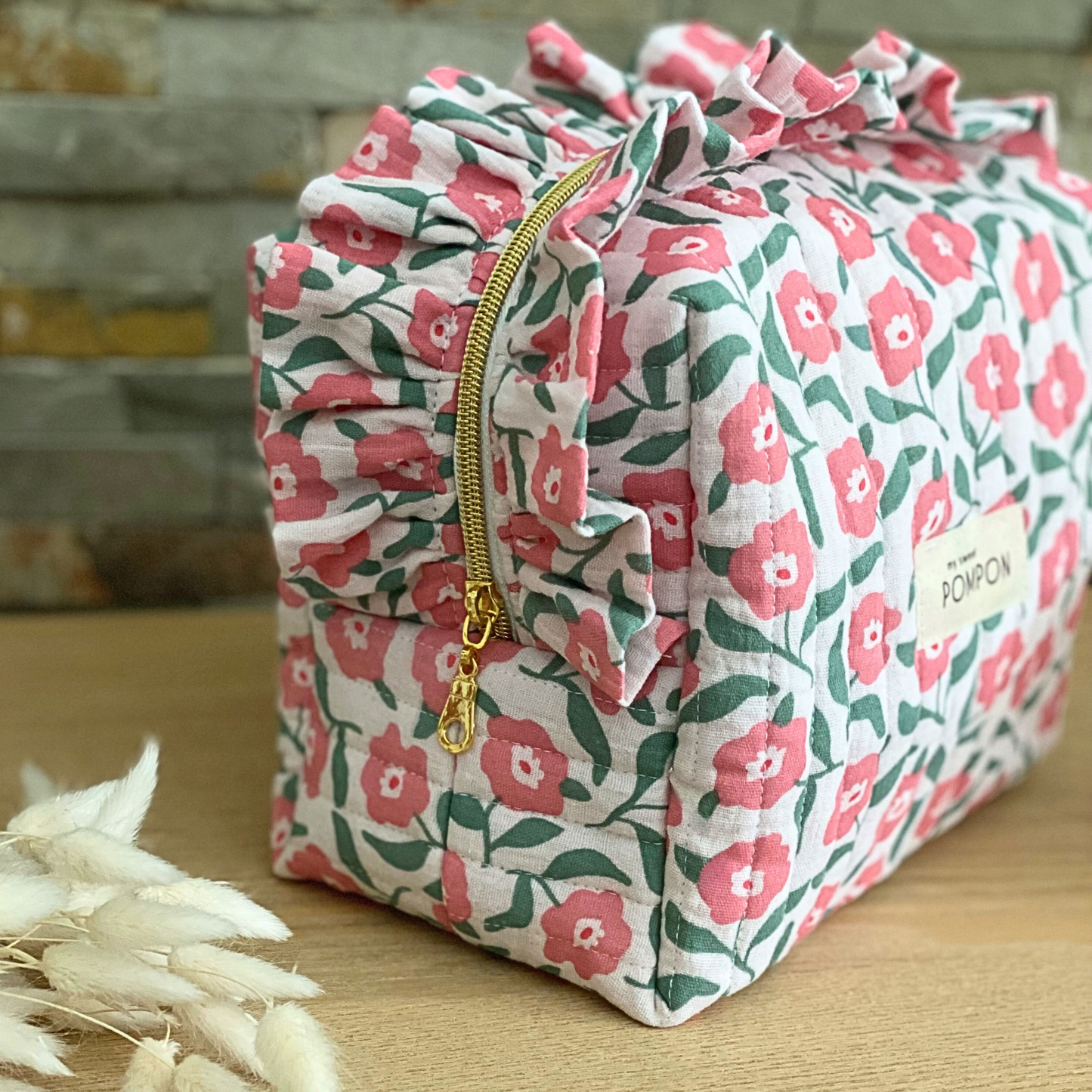 Trousse de toilette froufrou fleurs gaze de coton