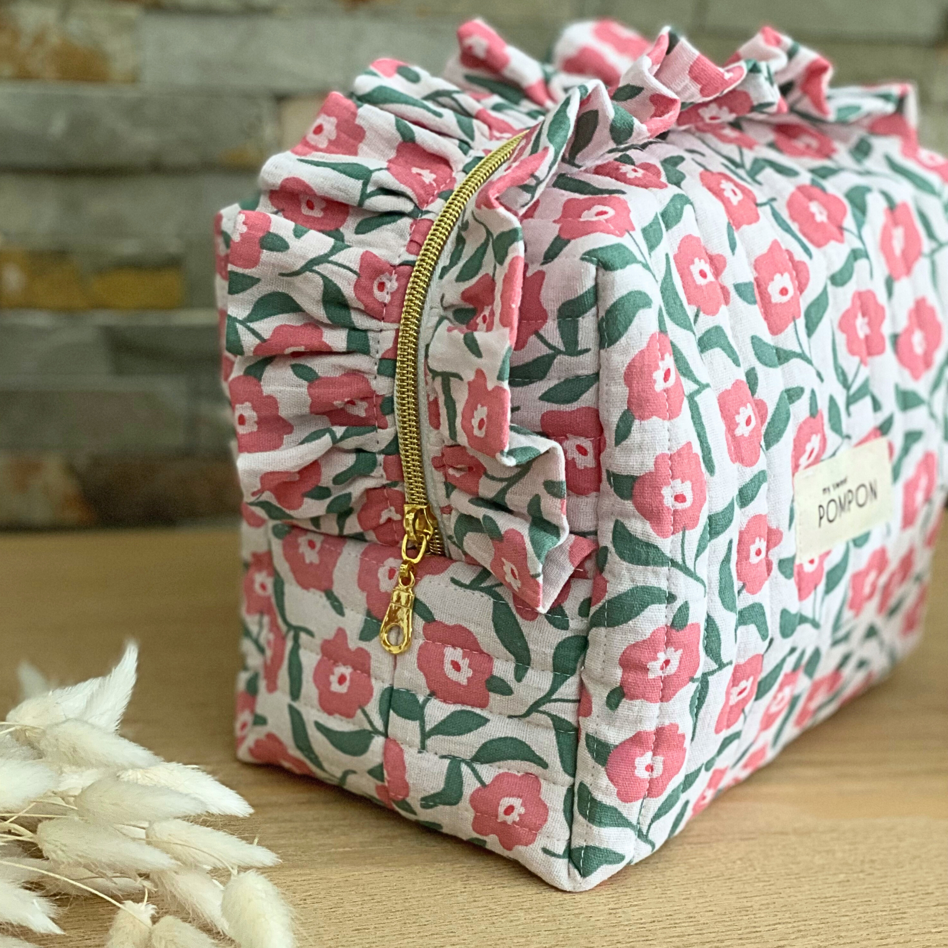 Trousse de toilette froufrou fleurs gaze de coton